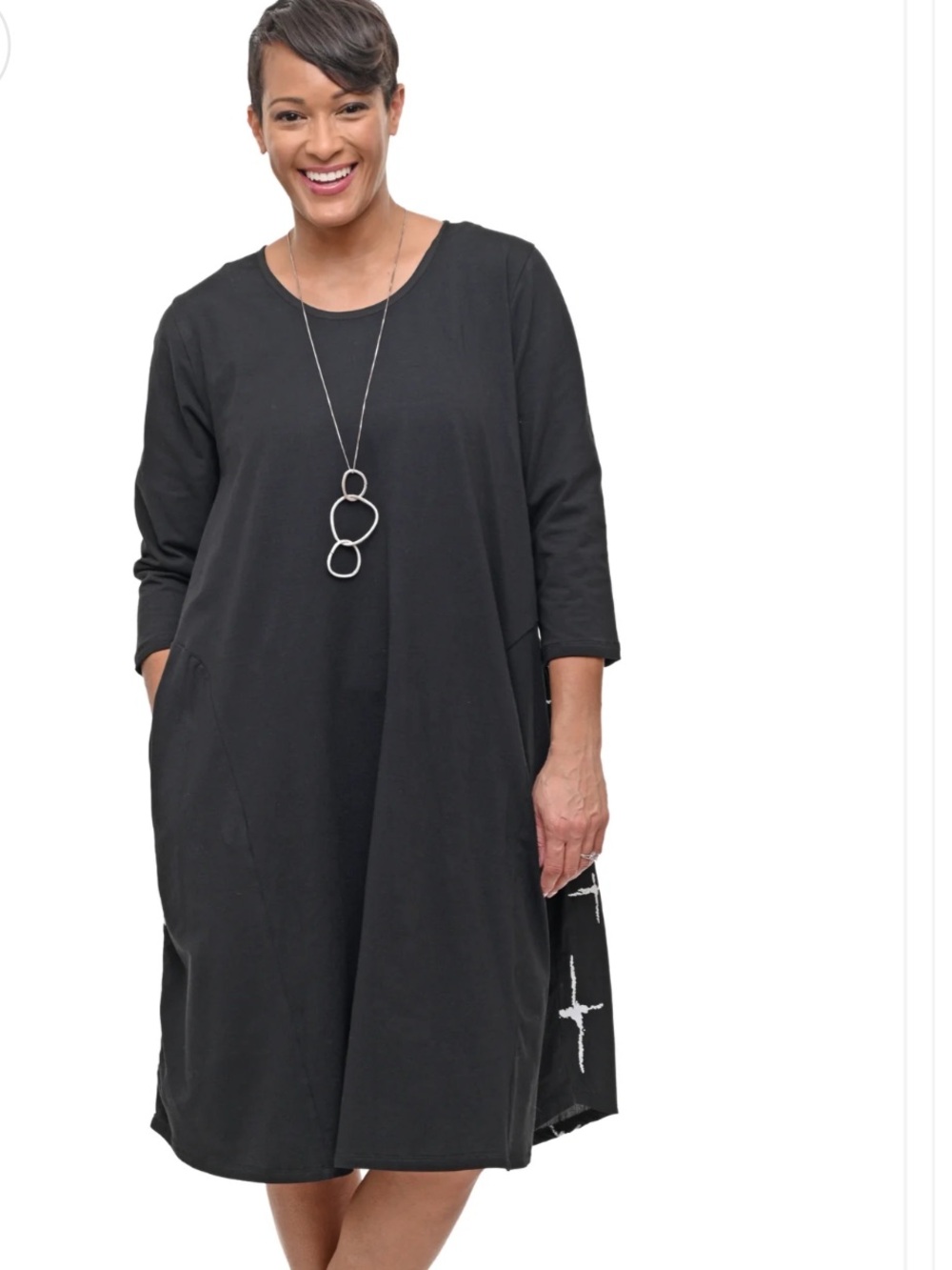 Snapdragon & Twig Black Mixed Media Galaxy Abstract Tunic Dress Small